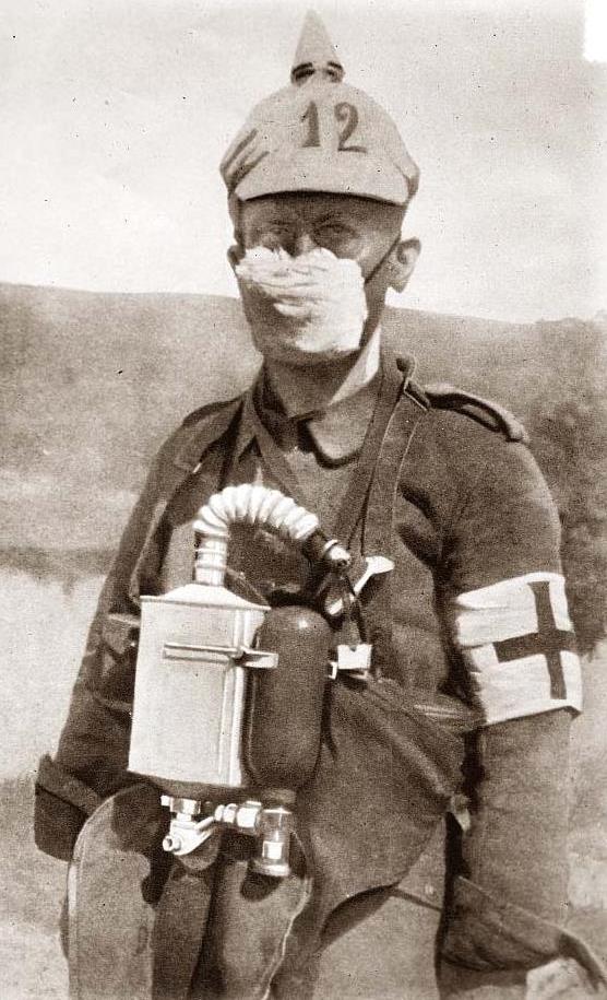 German soldier with gas protection